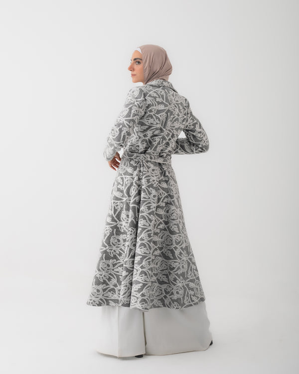Embroidered Long Coat Grey C167