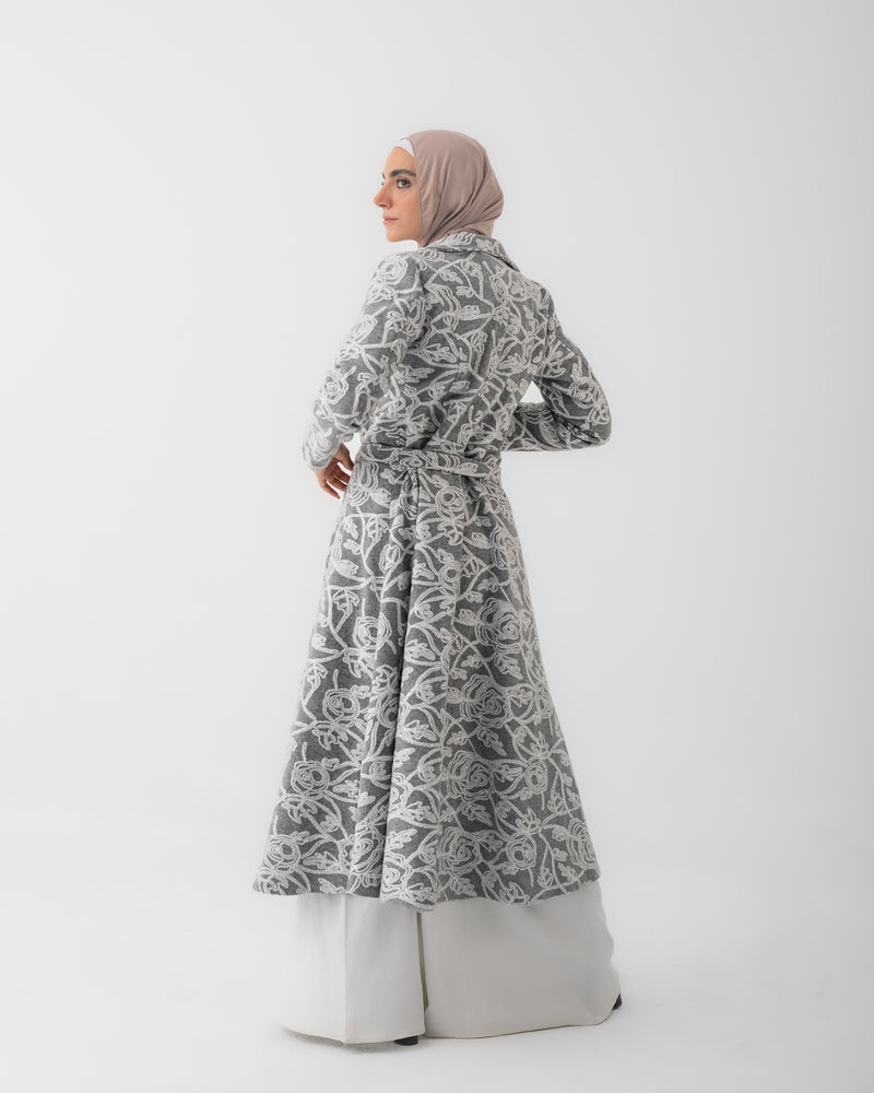 Embroidered Long Coat Grey C167