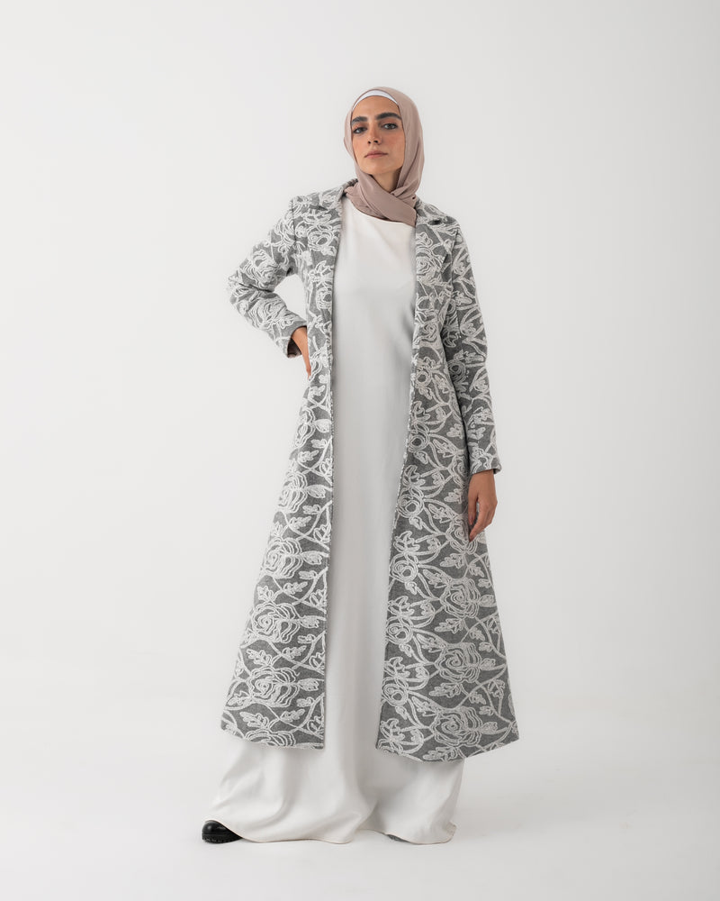Embroidered Long Coat Grey C167