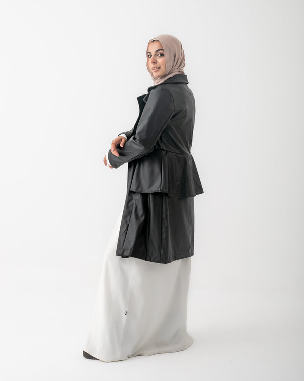 Double Breasted Leather Coat Black C125