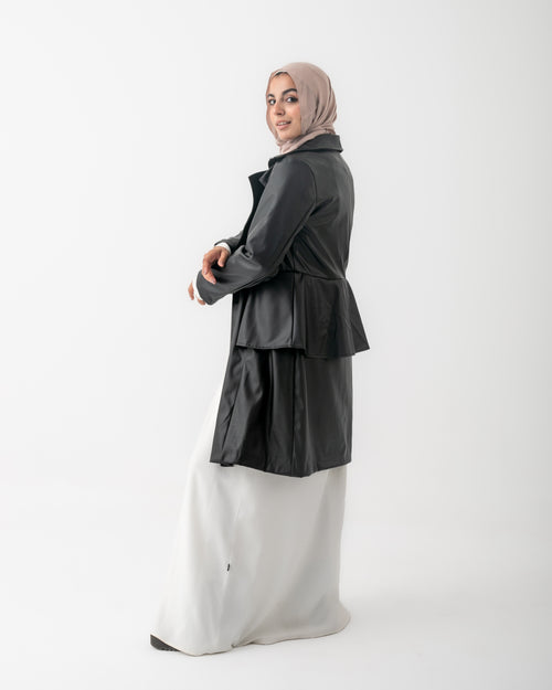 Double Breasted Leather Coat Black C125