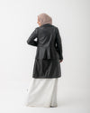 Double Breasted Leather Coat Black C125