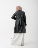 Double Breasted Leather Coat Black C125