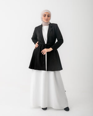 Suede Side Pleated Coat Black C194