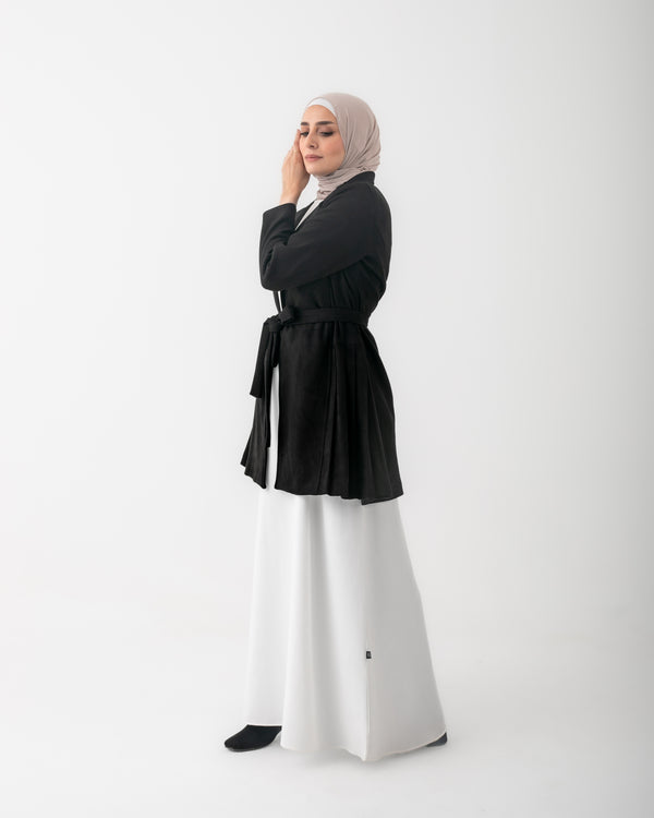 Suede Side Pleated Coat Black C194