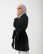 Suede Side Pleated Coat Black C194