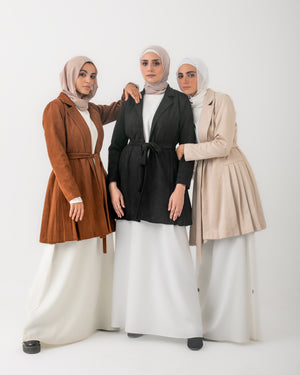 Suede Side Pleated Coat Black C194