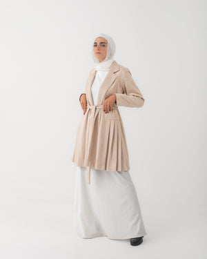 Suede Side Pleated Coat Cream C194