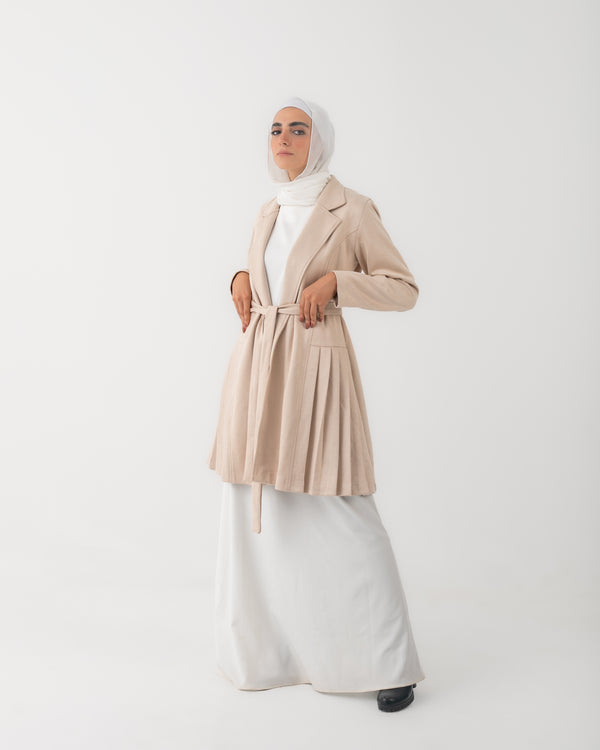 Suede Side Pleated Coat Cream C194