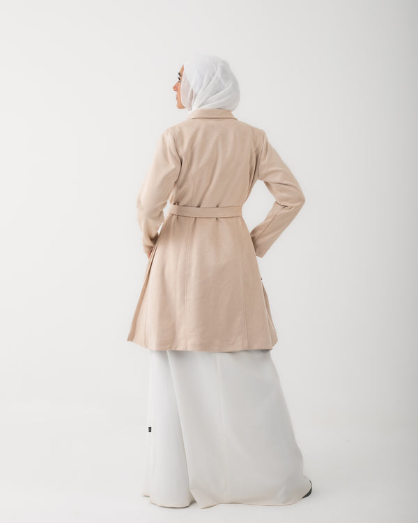 Suede Side Pleated Coat Cream C194