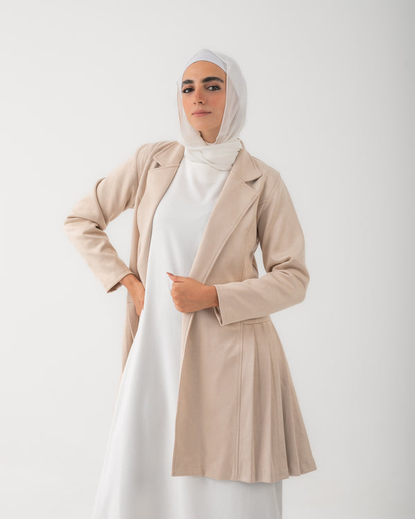 Suede Side Pleated Coat Cream C194