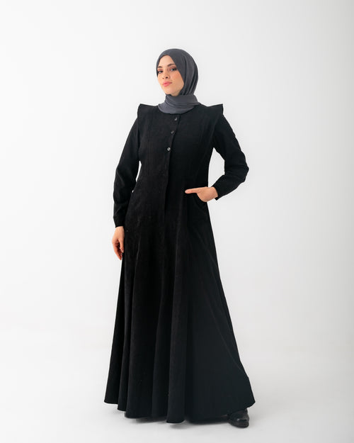Corduroy Front Buttoned Dress Black C140