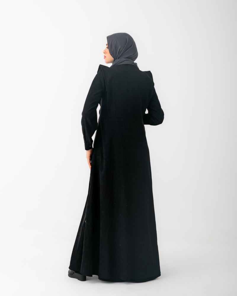 Corduroy Front Buttoned Dress Black C140