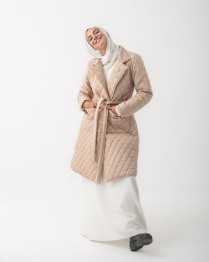 Quilted Long Puffer Coat Beige C210