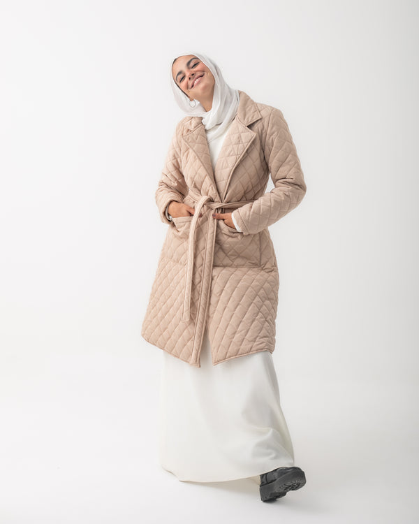 Quilted Long Puffer Coat Beige C210