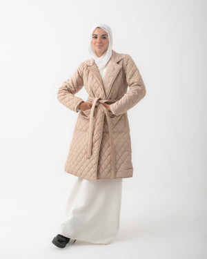 Quilted Long Puffer Coat Beige C210
