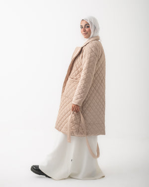 Quilted Long Puffer Coat Beige C210