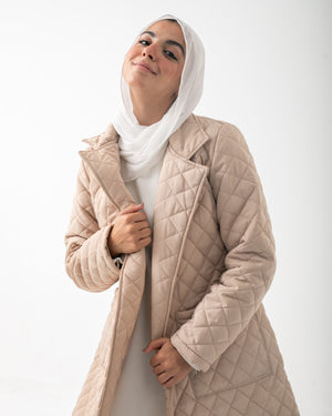 Quilted Long Puffer Coat Beige C210