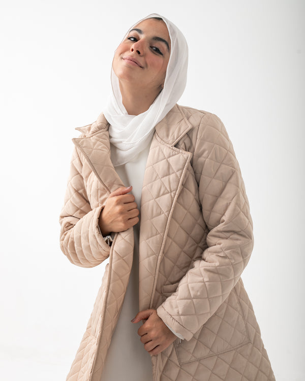 Quilted Long Puffer Coat Beige C210