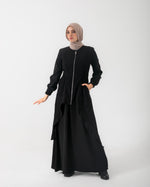 Corduroy Front Zipper Top Black C1771