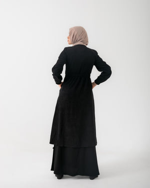Corduroy Front Zipper Top Black C1771