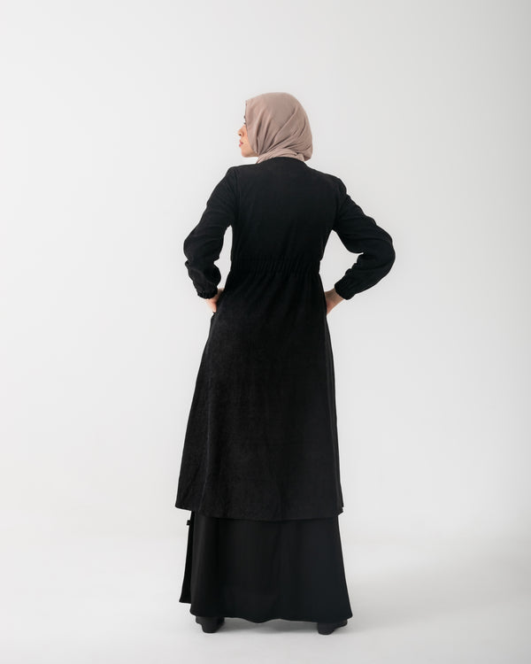 Corduroy Front Zipper Top Black C1771