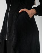 Corduroy Front Zipper Top Black C1771