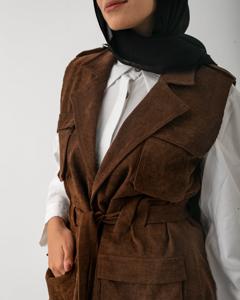 Corduroy Cargo Vest Brown C206