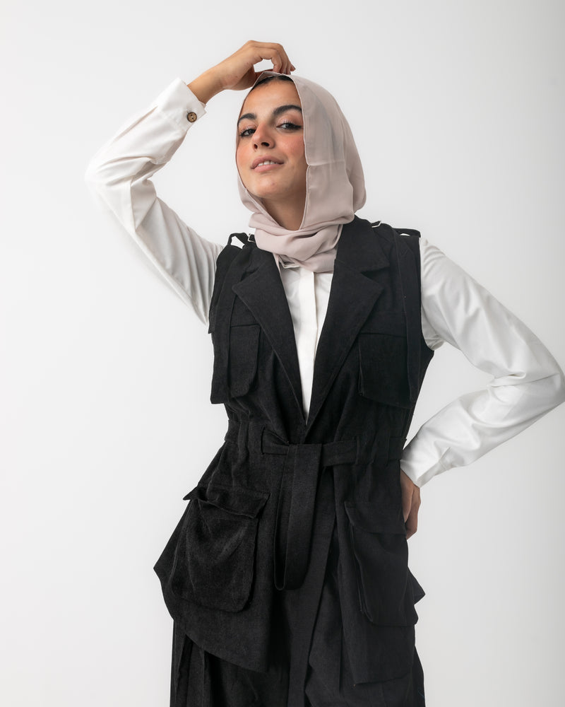Corduroy Cargo Vest Black C206