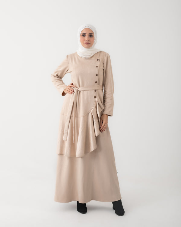 Suede Ruffle Dress Cream C1981