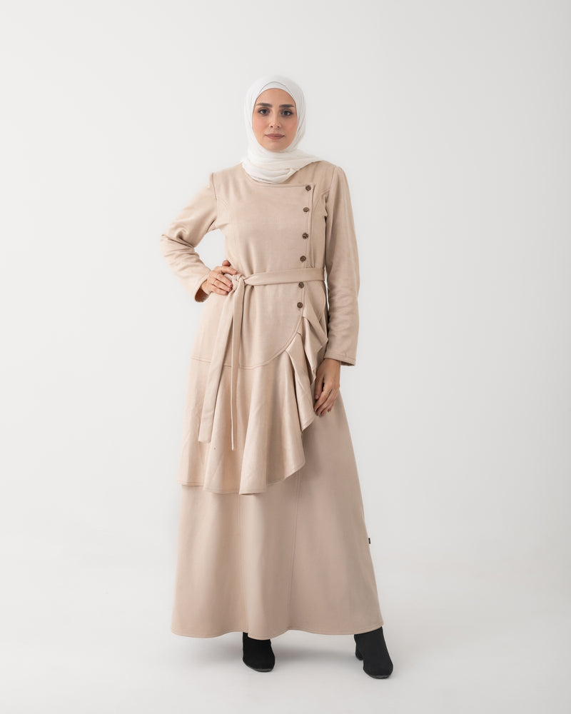 Suede Ruffle Dress Cream C1981