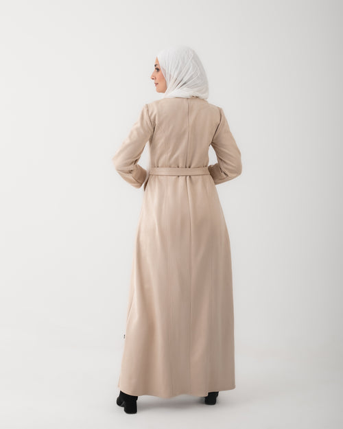 Suede Ruffle Dress Cream C1981
