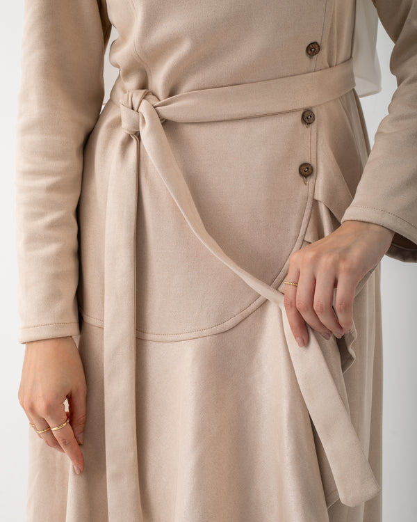 Suede Ruffle Dress Cream C1981