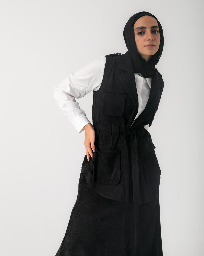 Corduroy Cargo Vest Black C206