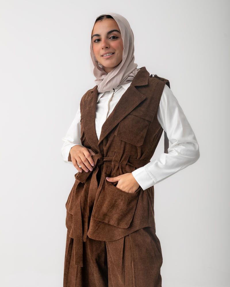 Corduroy Cargo Vest Brown C206