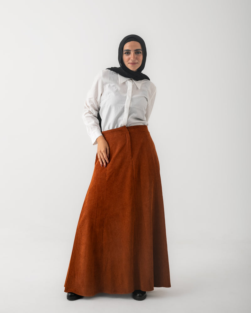 Corduroy Maxi Skirt Rust C203