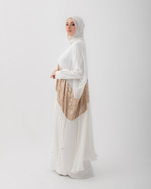Free Size Pleated Cape Offwhite Gold C215