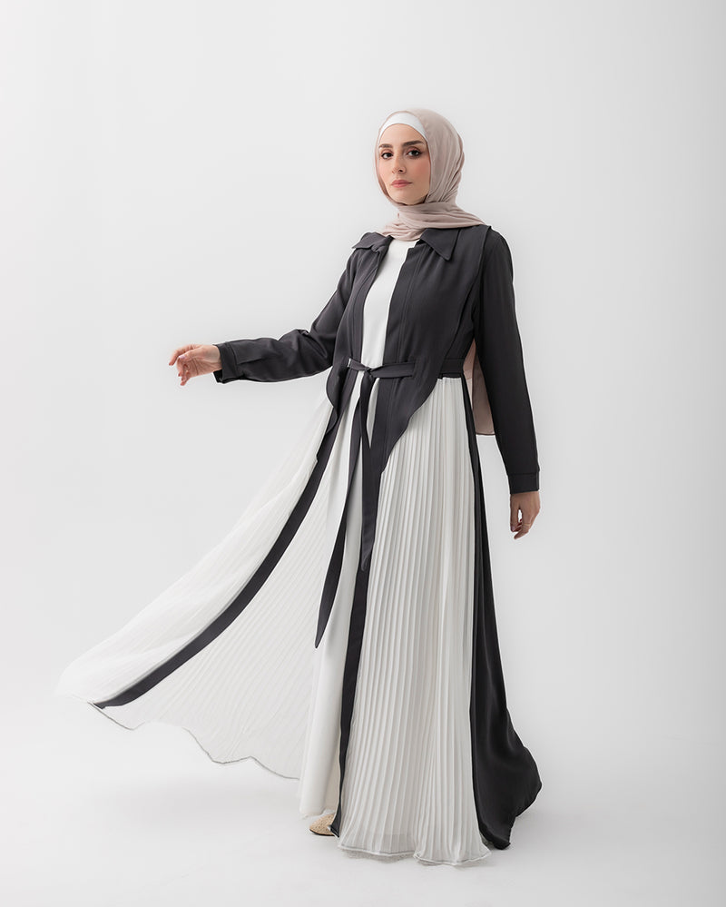 Open Pleated Abaya Grey C142