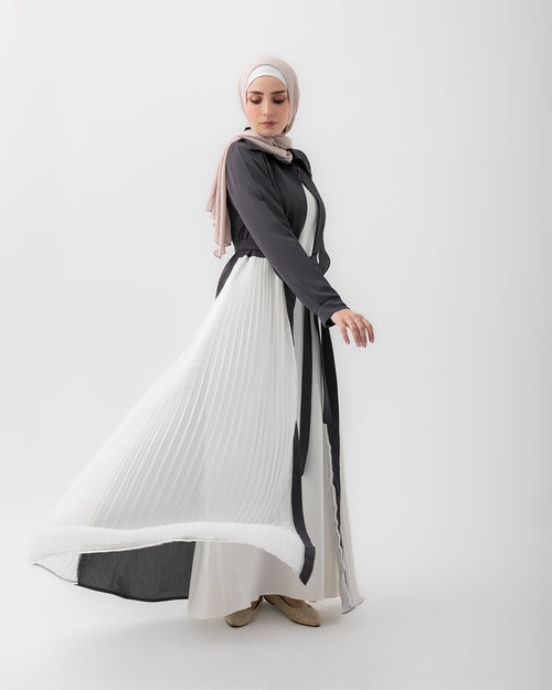 Open Pleated Abaya Grey C142