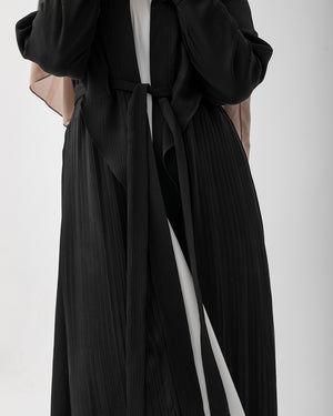 Open Pleated Abaya Black C142