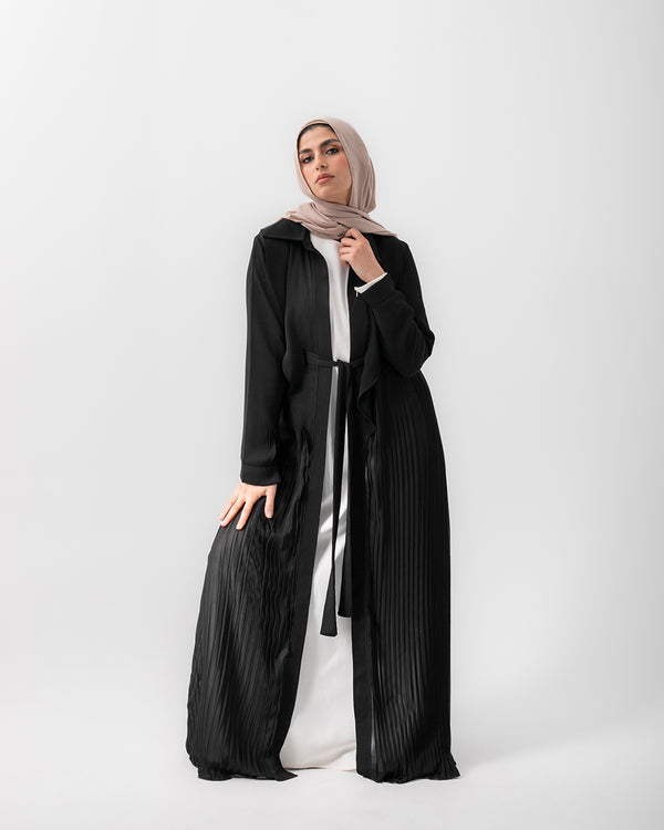 Open Pleated Abaya Black C142