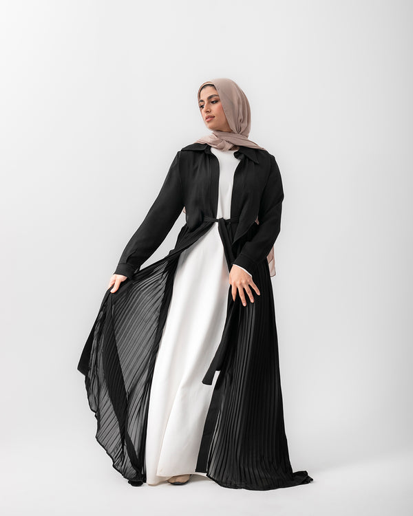 Open Pleated Abaya Black C142