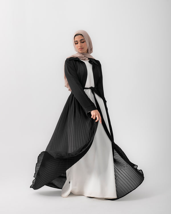 Open Pleated Abaya Black C142