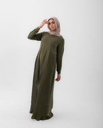 Sleeved Pleated Dress Olive C211