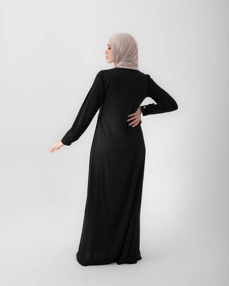 Sleeved Pleated Dress Black C211
