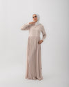 Sleeved Pleated Dress Cream C211