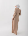 Sleeved Pleated Dress Beige C211