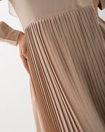 Sleeved Pleated Dress Beige C211
