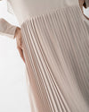 Sleeved Pleated Dress Cream C211