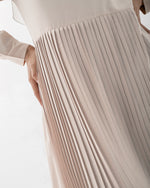 Sleeved Pleated Dress Cream C211